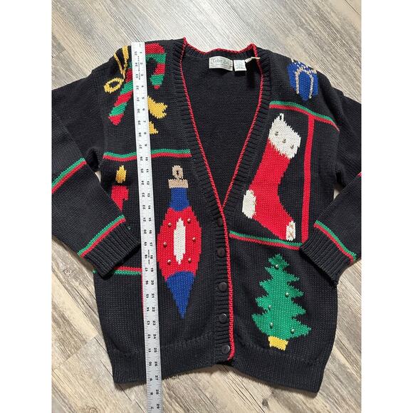 Vtg Colter Bay Christmas Sweater Button Holiday 1990's Mom Grandma Tree Stocking - Picture 2 of 9